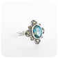 Oval cut London Blue Topaz and Marcasite Flower Ring in Sterling Silver