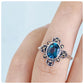 Oval cut London Blue Topaz and Marcasite Flower Ring in Sterling Silver