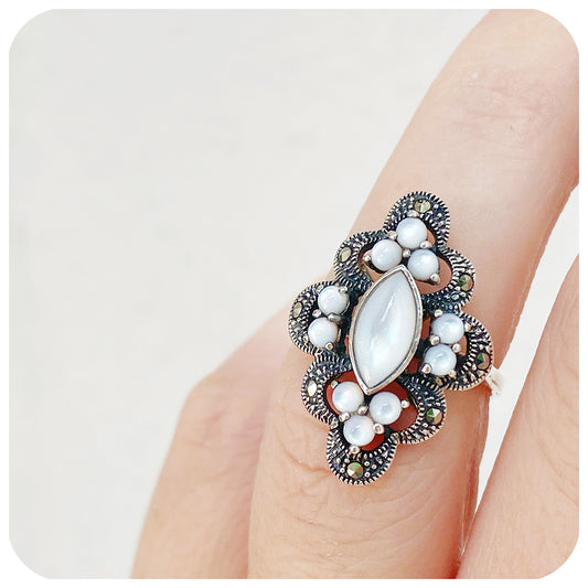 Mother of Pearl and Marcasite Vintage Ring