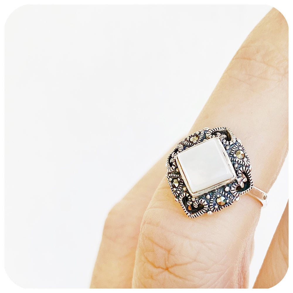 Mother of Pearl and Marcasite Ring in Sterling Silver