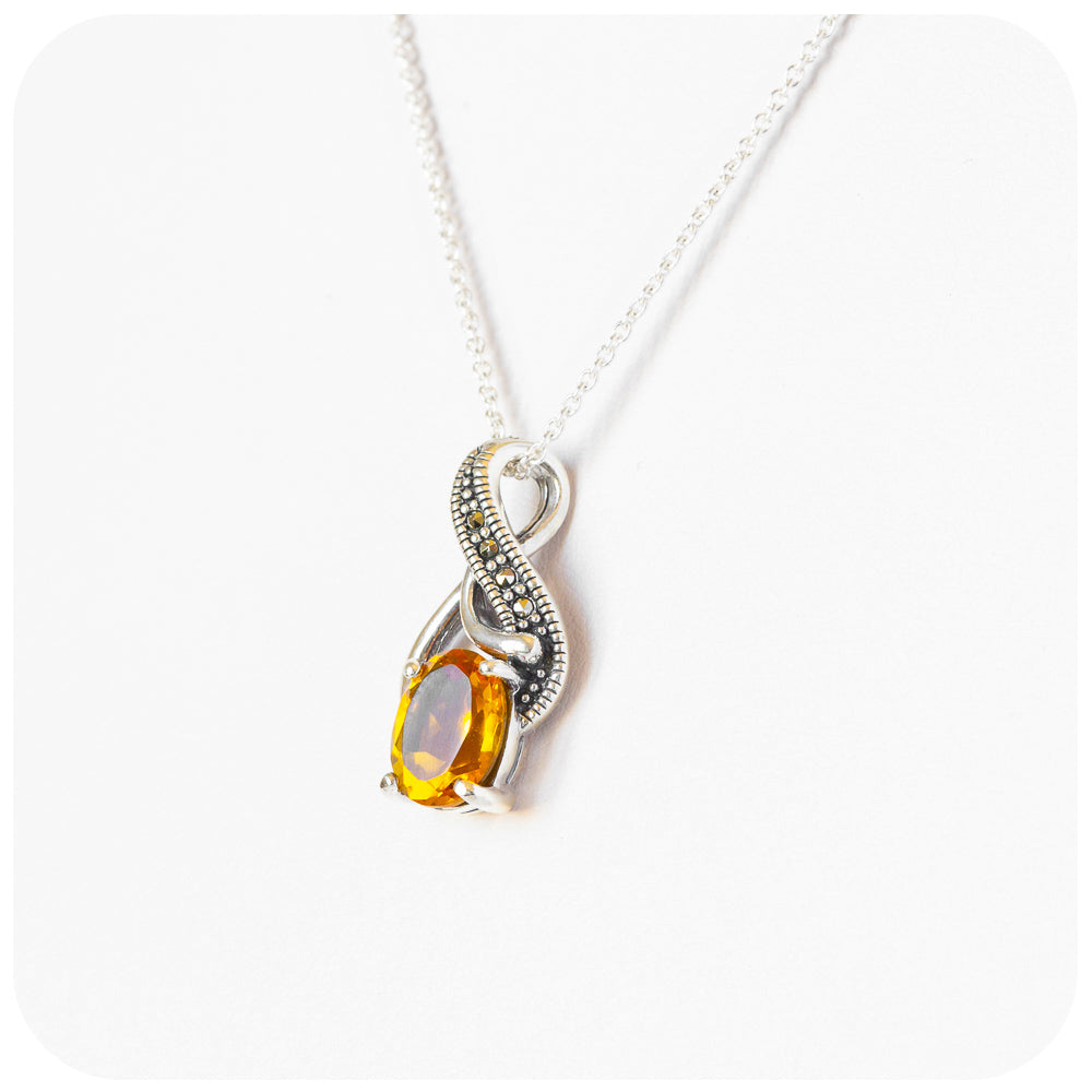 The Twist, Citrine and Marcasite Pendant