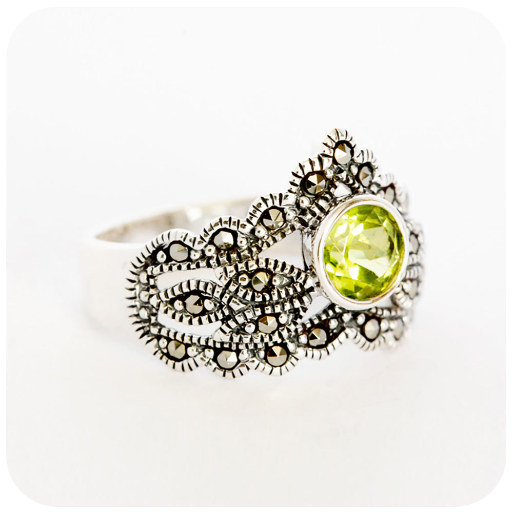 The Crown, Peridot and Marcasite Ring