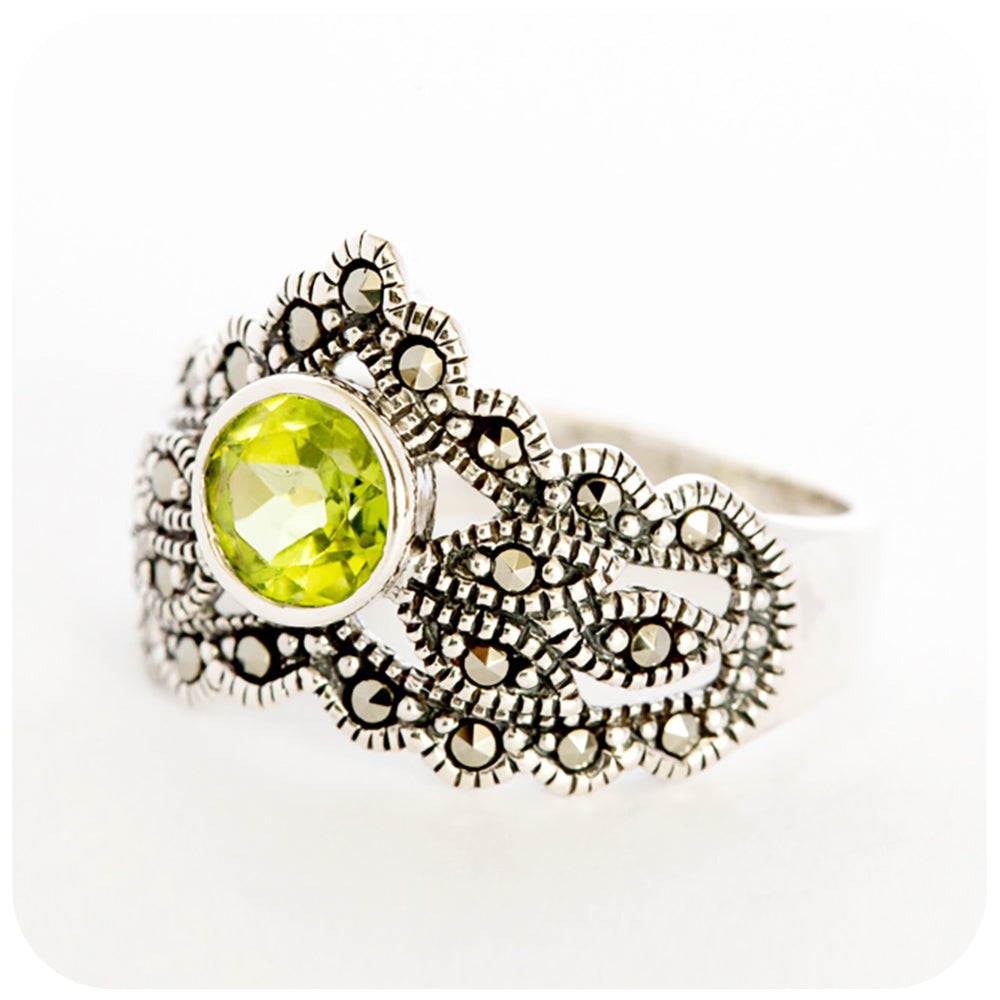The Crown, Peridot and Marcasite Ring