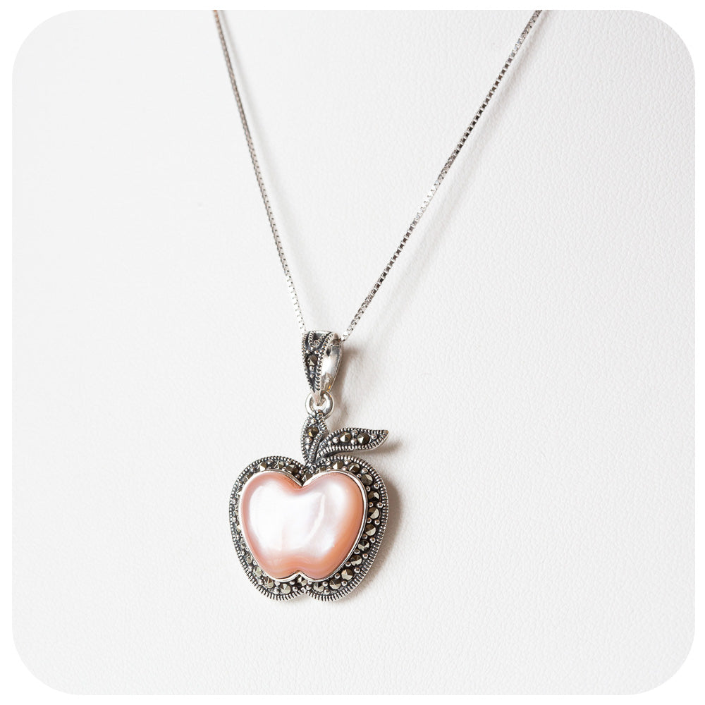 The Apple, Pink Mother of Pearl and Marcasite Necklace in Sterling Silver