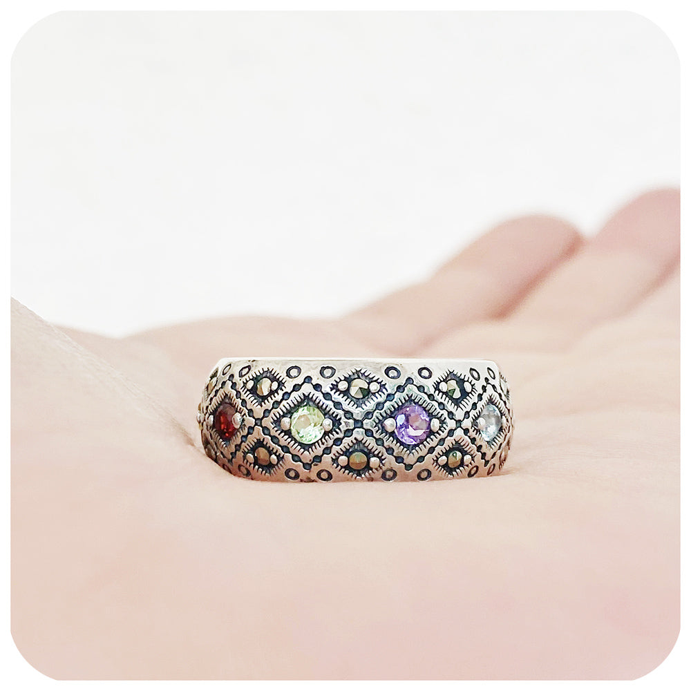 chunky rainbow semi-precious gemstone eternity ring