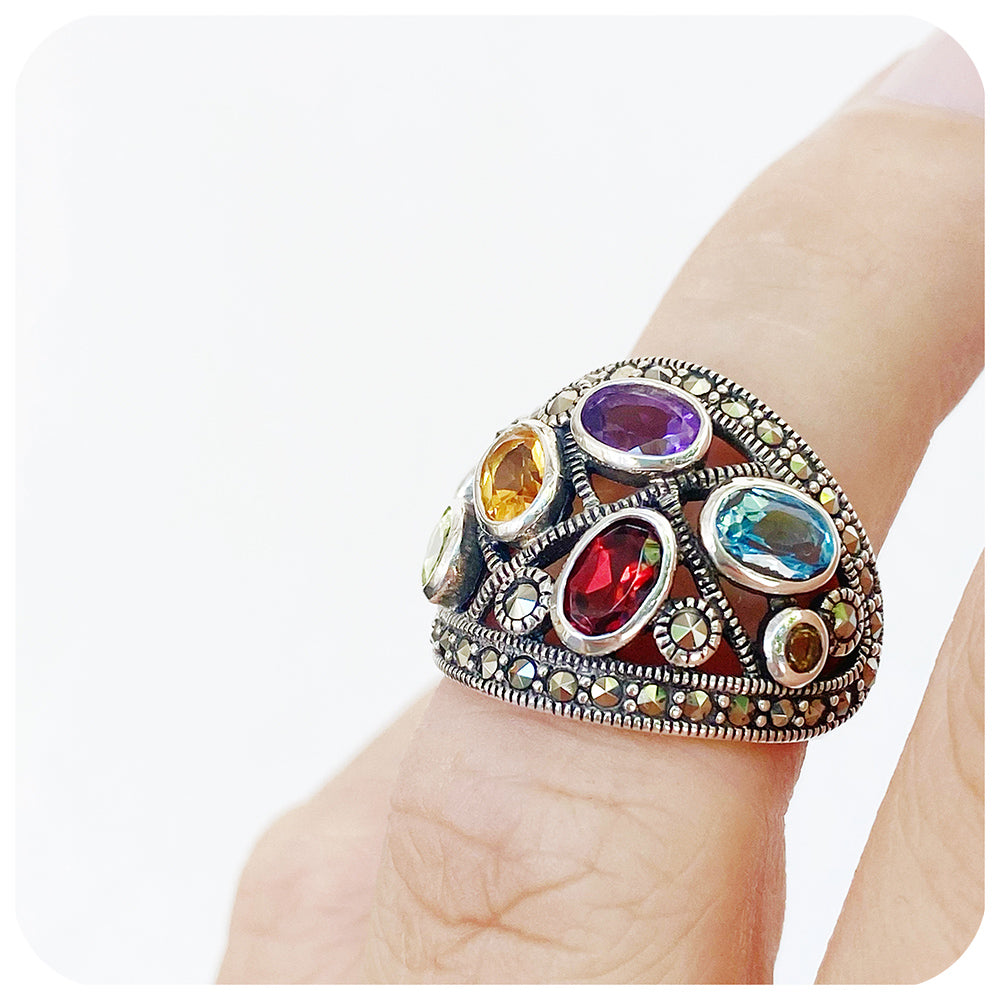 oval cut rainbow pride vintage inspired ring