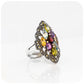 Rainbow Marquise cut Ring in Sterling Silver with Marcasite - 6x3mm