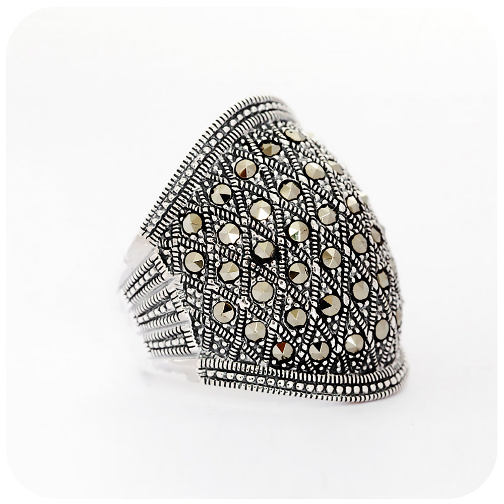 Oversized dome shaped ring with marcasite gemstones - Victoria's Jewellery