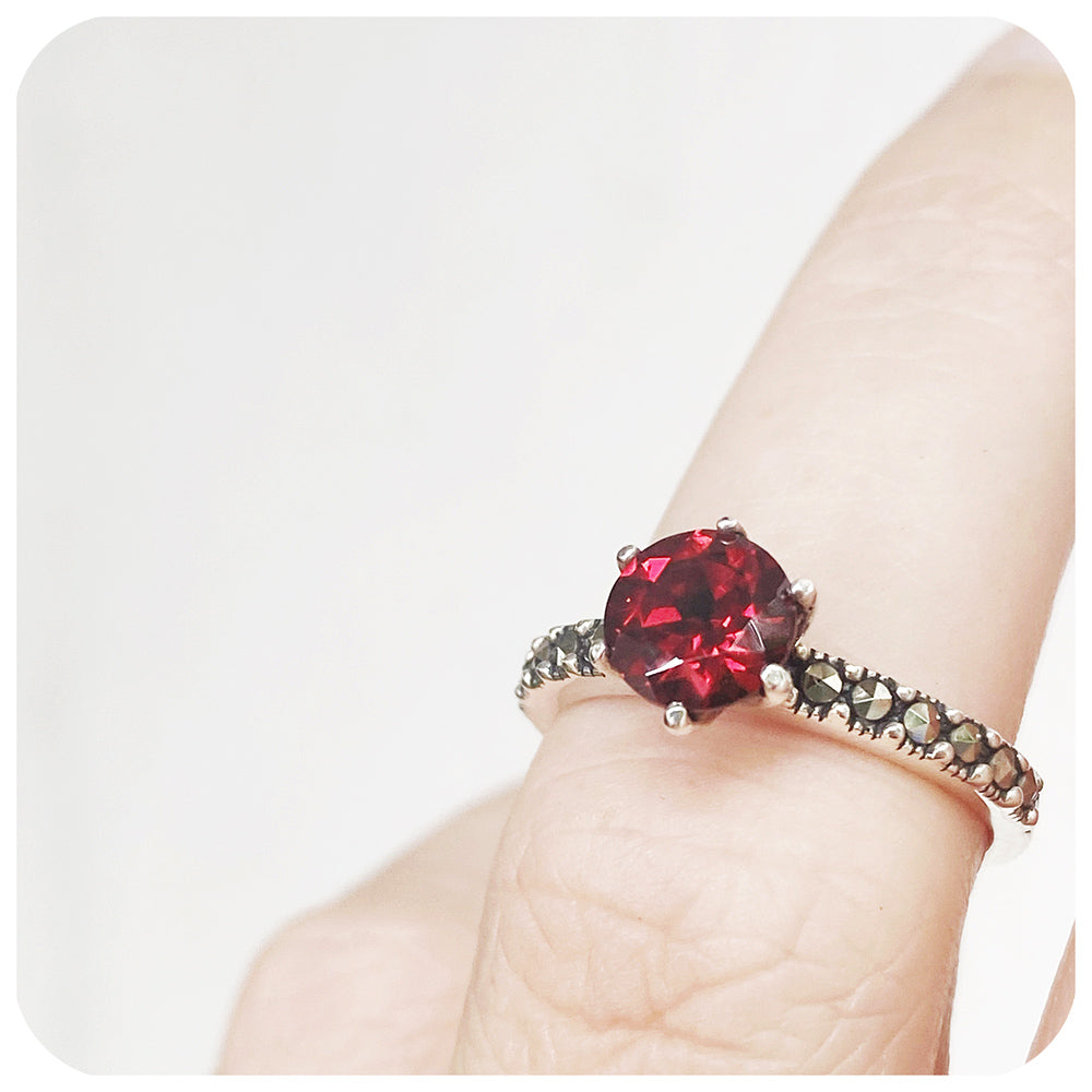 Round cut Red Garnet January Birthstone ring - Victoria's Jewellery