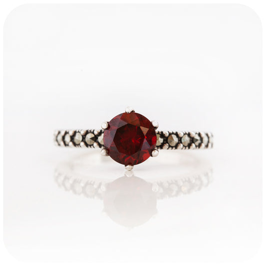 Round cut Red Garnet January Birthstone ring - Victoria's Jewellery