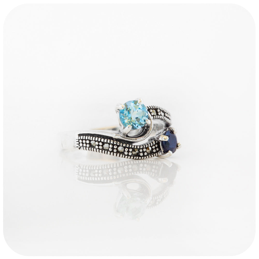 The Ocean, Sapphire and Sky Blue Topaz Ring