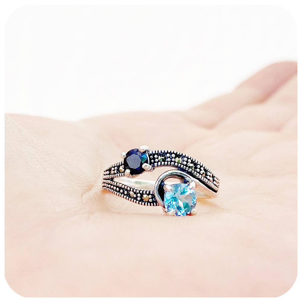 Sapphire and online topaz ring