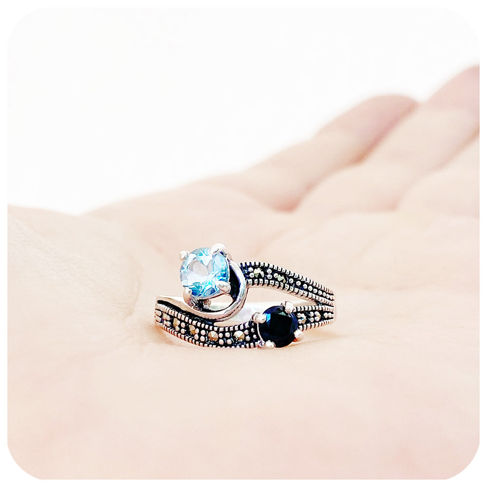 The Ocean, Sapphire and Sky Blue Topaz Ring