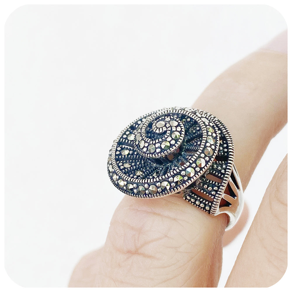 The Marcasite Spiral Ring in Sterling Silver - Medium