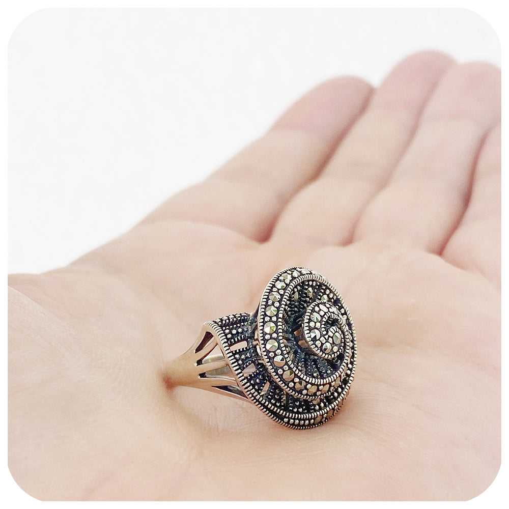 The Marcasite Spiral Ring in Sterling Silver - Medium