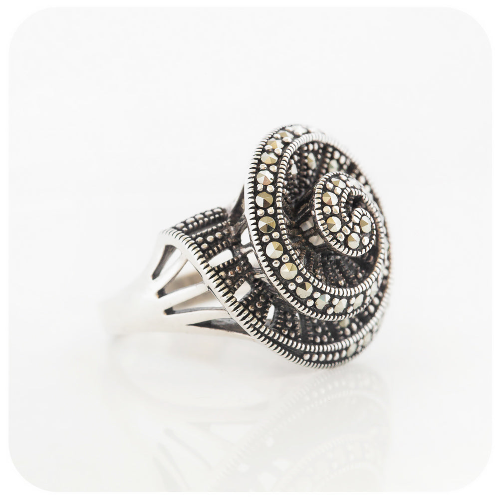 The Marcasite Spiral Ring in Sterling Silver - Medium