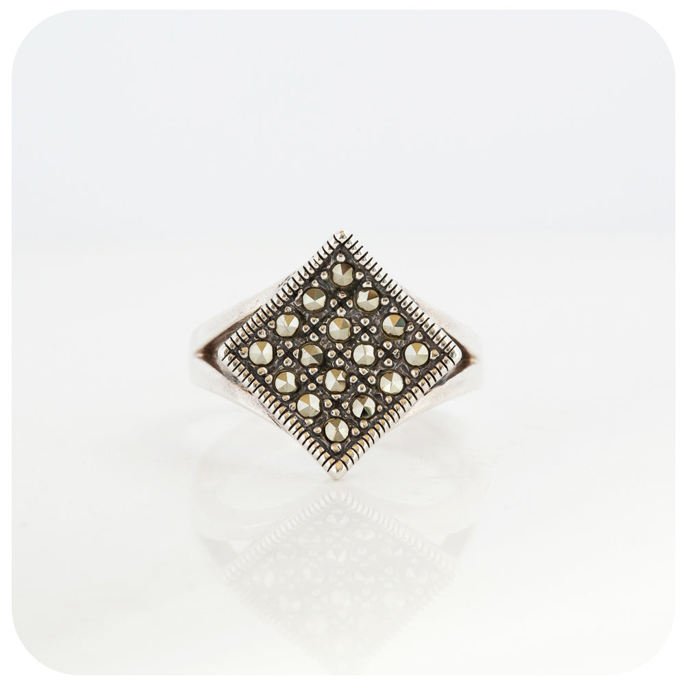 Sterling Silver Square Ring with Marcasite Detail