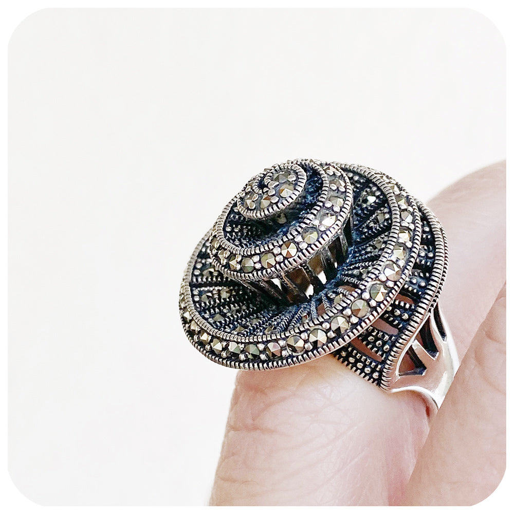 The Marcasite Spiral Ring in Sterling Silver - Large