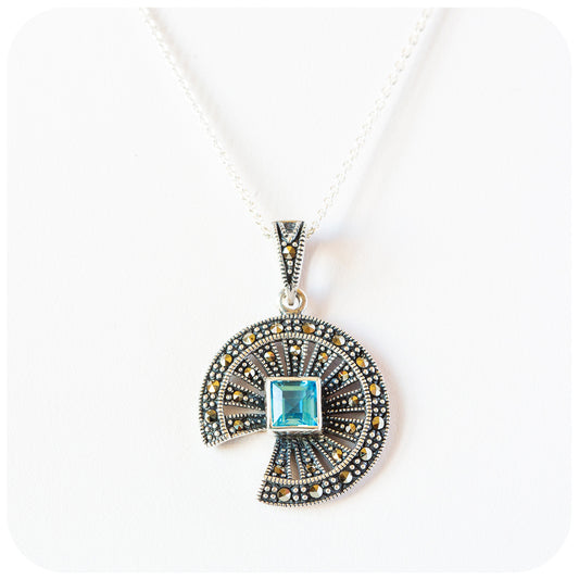 Swiss Blue Topaz and Marcasite Disc Pendant