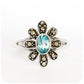 Oval cut Swiss Blue Topaz and Marcasite Flower Ring in Sterling Silver