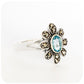 Oval cut Swiss Blue Topaz and Marcasite Flower Ring in Sterling Silver