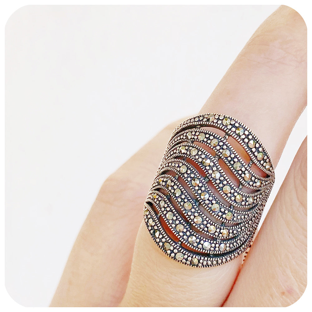 The Wave Marcasite Ring in Sterling Silver