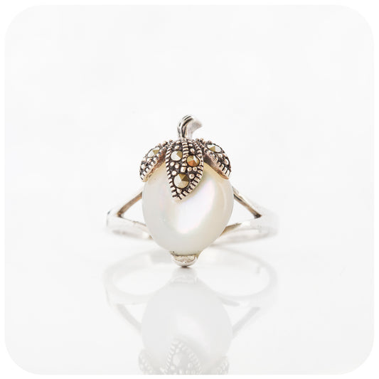 The Berry, White Mother of Pearl and Marcasite Ring in Sterling Silver