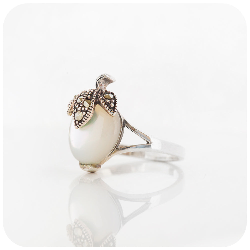 The Berry, White Mother of Pearl and Marcasite Ring in Sterling Silver