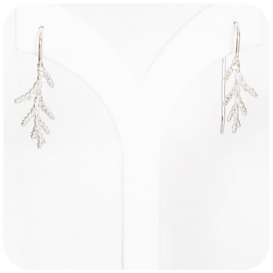 Hand made Cypress Leaf Earrings in Sterling Silver - Victoria's Jewellery