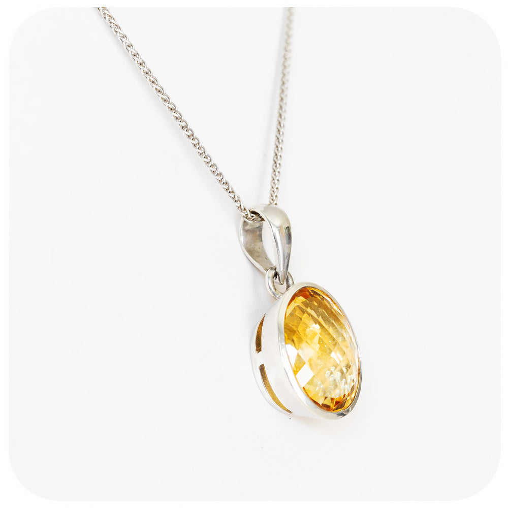 Honey Yellow Oval Citrine Pendant In Sterling Silver - 20x14mm - Victoria's Jewellery