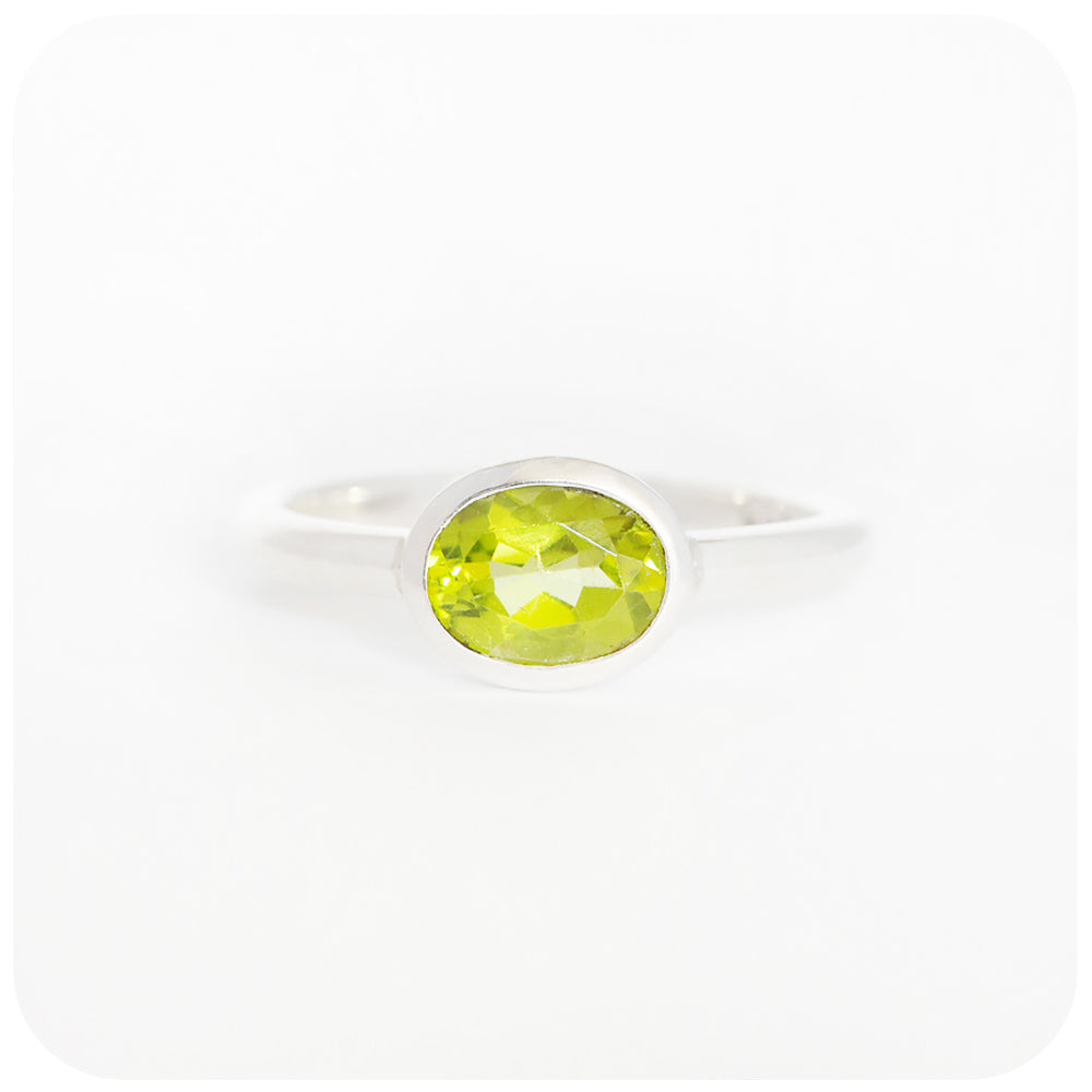 Oval cut Green Peridot Tube set Stack Ring - Victoria's Jewellery