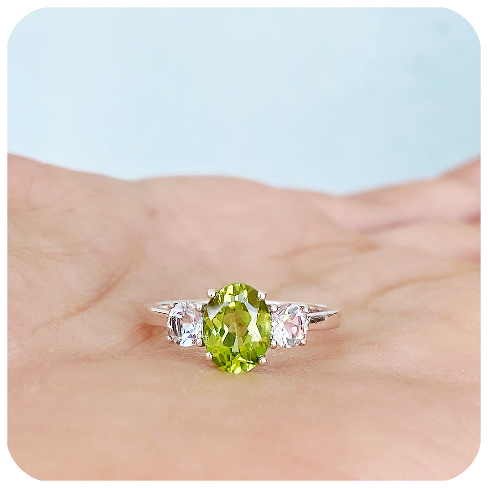 Peridot and Prasiolite Trilogy Ring in Sterling Silver