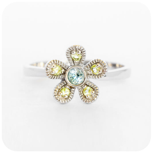 The Flower, Topaz and Peridot Ring in Sterling Silver