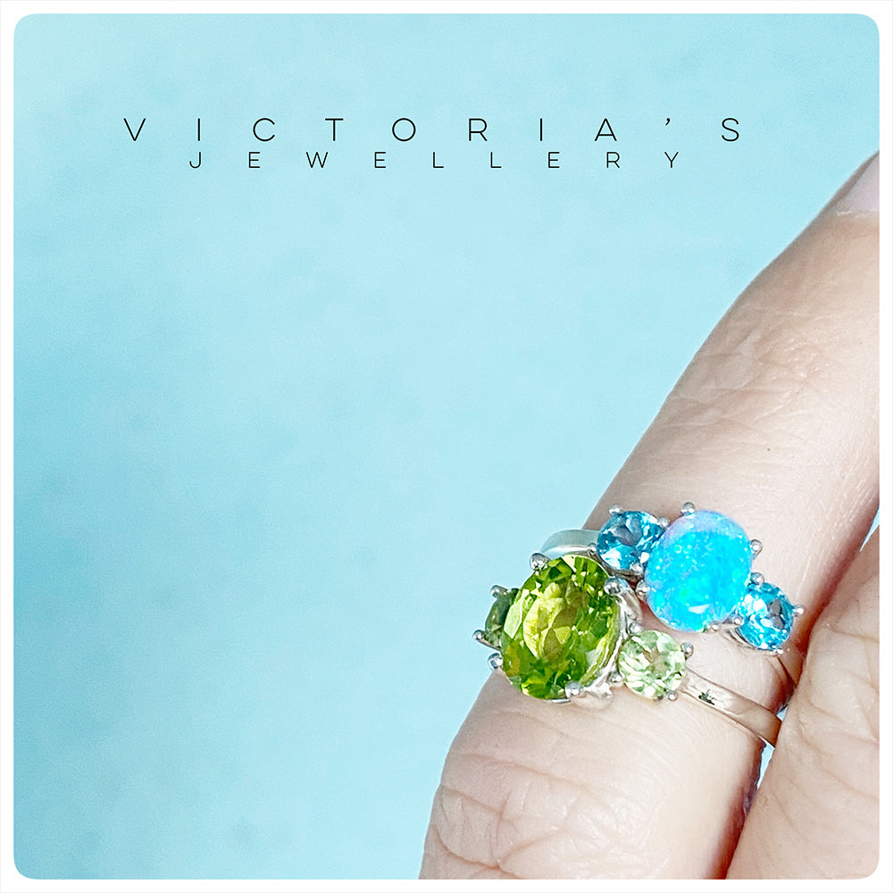 Oval cut Peridot Trilogy Anniversary Ring - Victoria's Jewellery