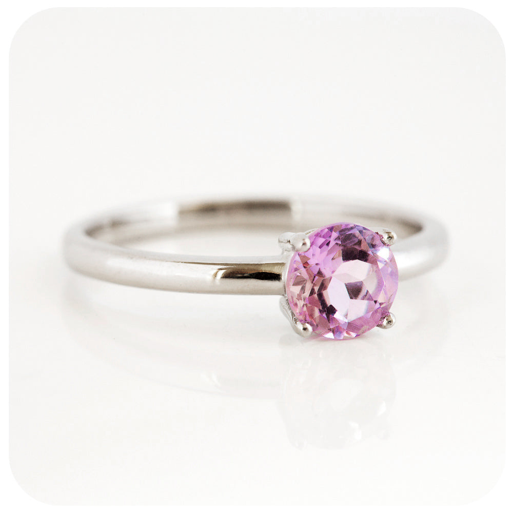 Round cut Pink Amethyst Solitaire Ring