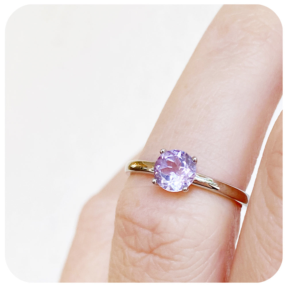 Round cut Pink Amethyst Solitaire Ring