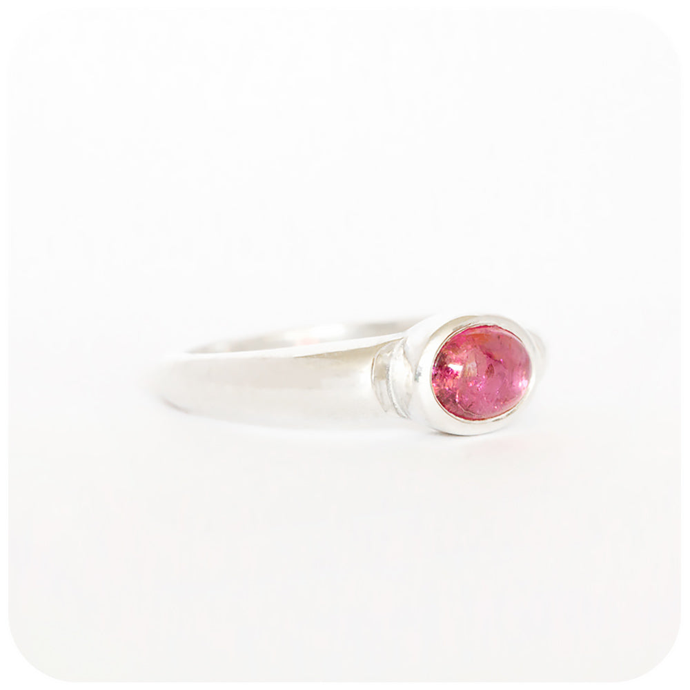 Oval Cabochon cut Pink Tourmaline Signet Style Ring - Victoria's Jewellery