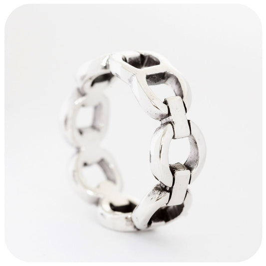 Sterling Silver Oxidised Links Ring - 8mm