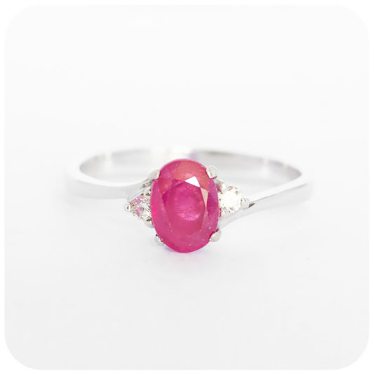 Oval cut Ruby and Cubic Zirconia Ring in Sterling Silver