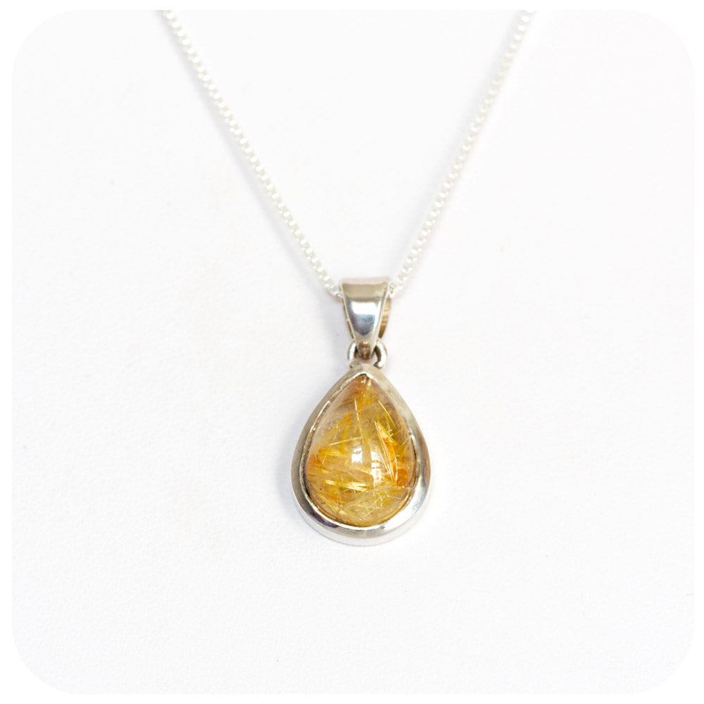 Golden Rutile quartz Pear cut pendant - Victoria's Jewellery