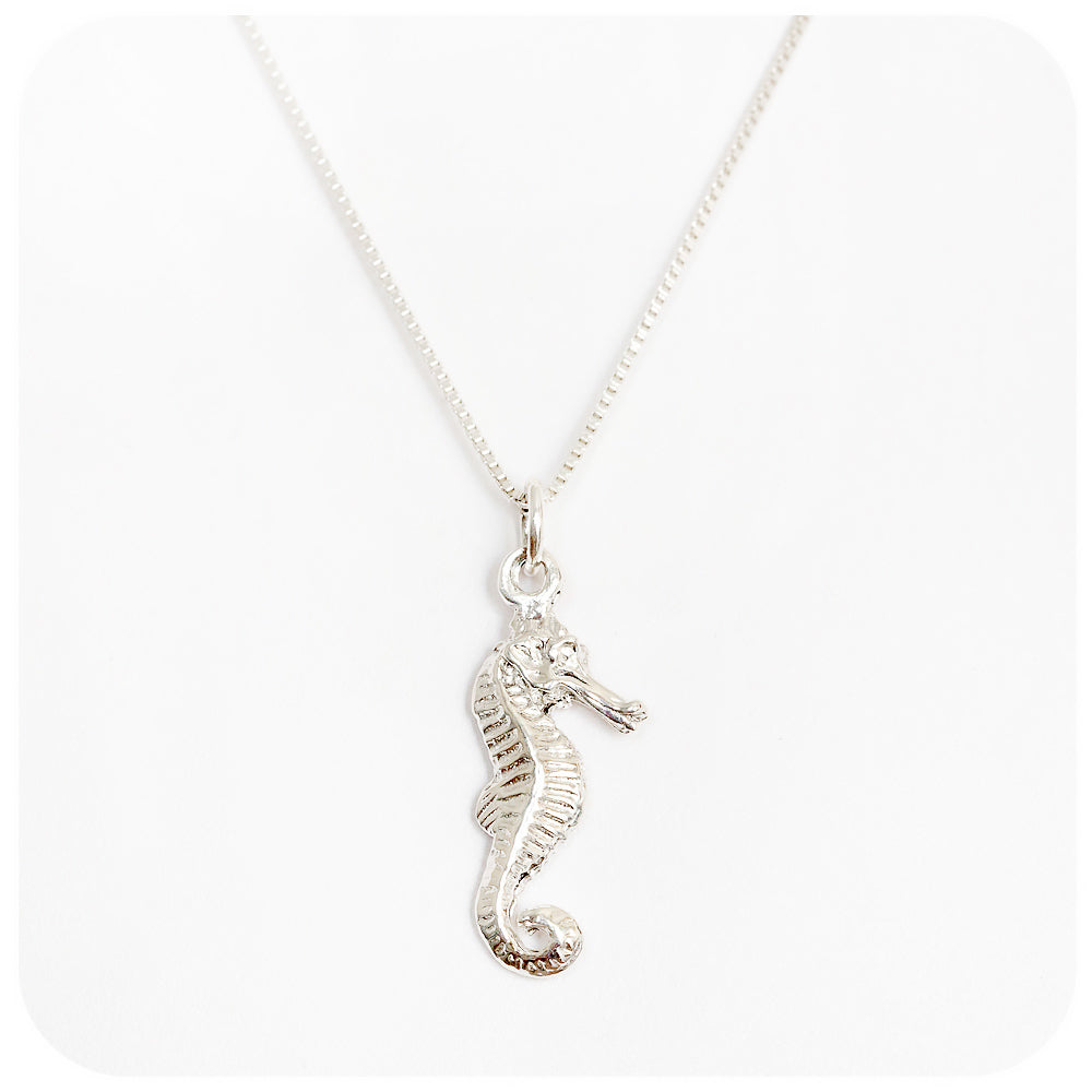 Beautifully Detailed Seahorse Pendant in Sterling Silver with a Rhodium Finish - Victoria's Jewellery