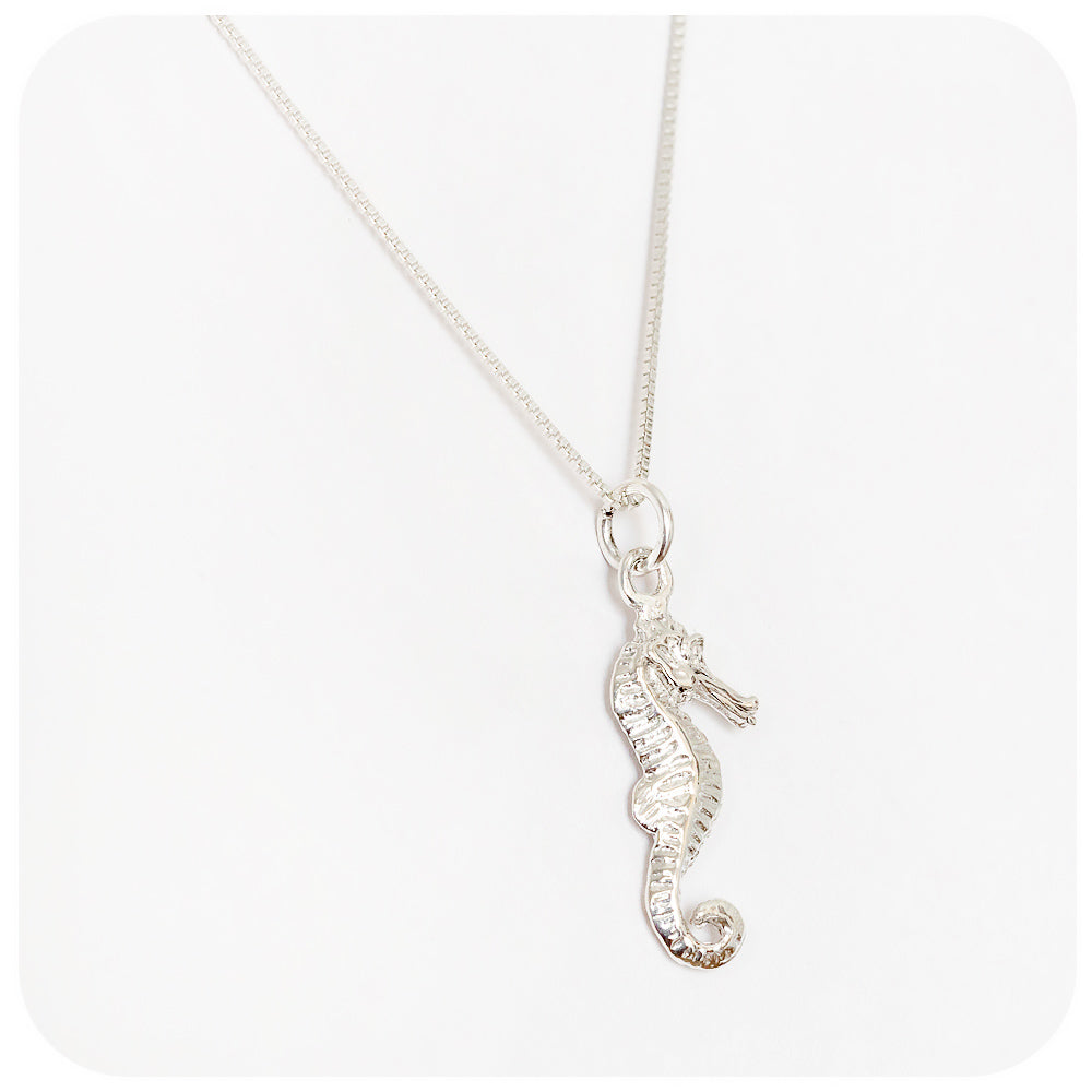 Beautifully Detailed Seahorse Pendant in Sterling Silver with a Rhodium Finish - Victoria's Jewellery