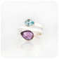 The Twin Pear cut Sky Blue Topaz and Amethyst Ring in Sterling Silver