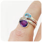 The Twin Pear cut Sky Blue Topaz and Amethyst Ring in Sterling Silver