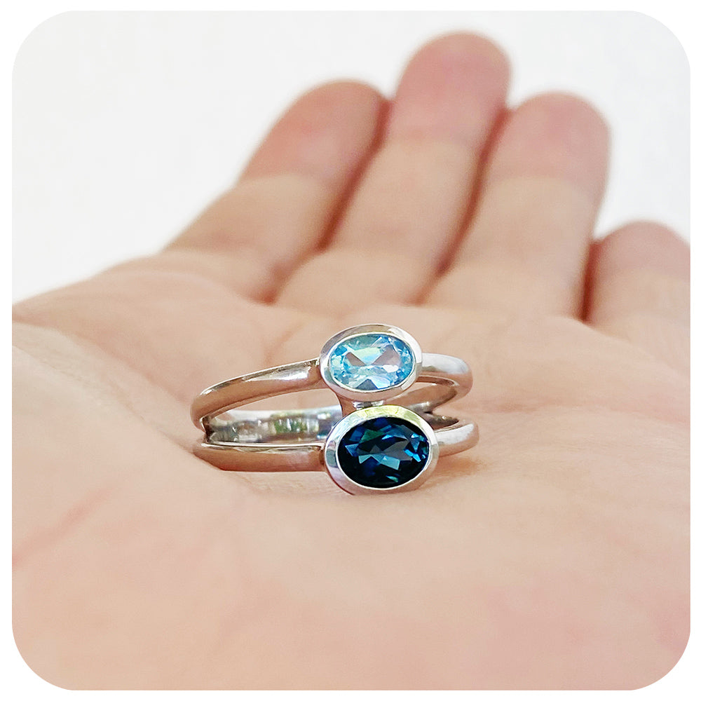 The Double Oval, London and Sky Blue Topaz Ring in Sterling Silver