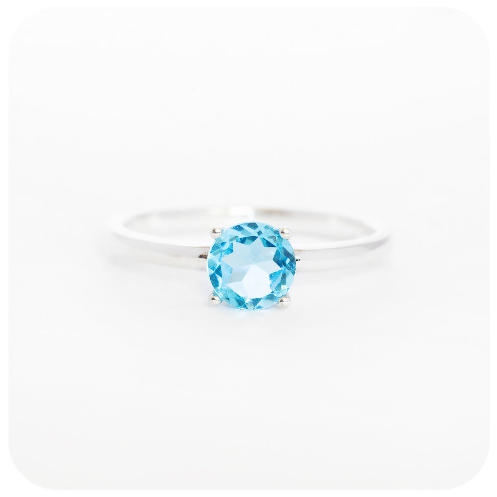 Round cut Swiss Blue Topaz Solitaire Ring