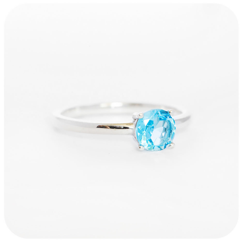 Round cut Swiss Blue Topaz Solitaire Ring