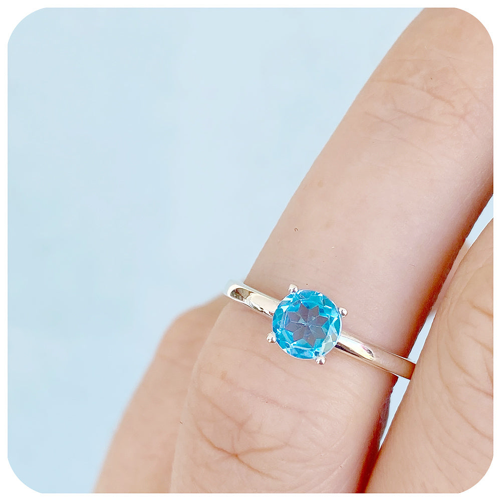 Round cut Swiss Blue Topaz Solitaire Ring - Victoria's Jewellery