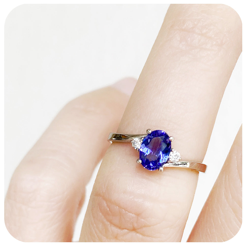 Oval cut Tanzanite and Moissanite Engagement Ring - Victoria's Jewellery