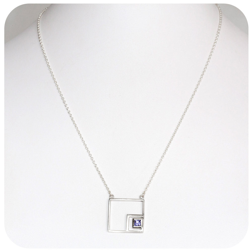 Princess cut Tanzanite Geometric Necklace in Sterling Silver - 0.45ct
